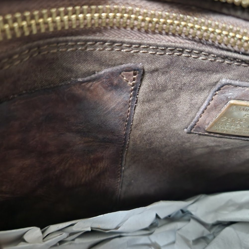 Campomaggi Studded Larimar Shopper Zip Top Double Handles NWT Brown - Picture 5 of 8